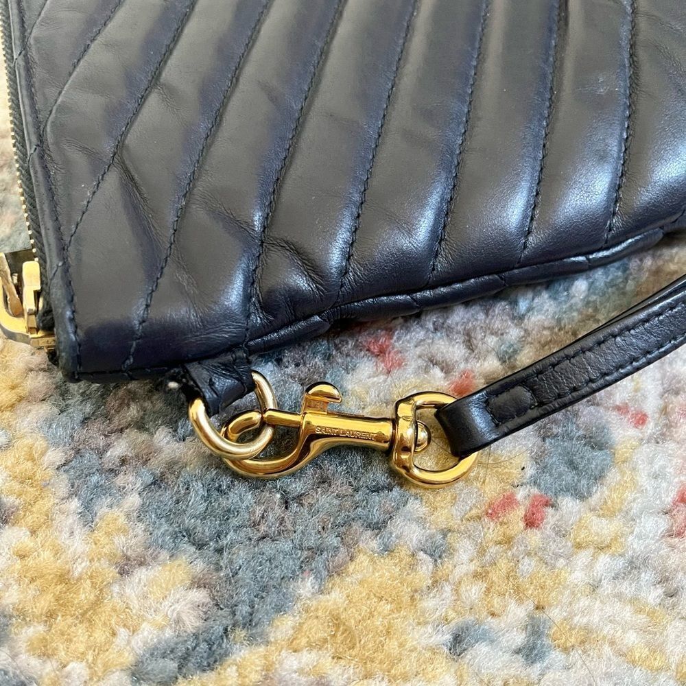 YSL Navy Matelasse Pouch Wristlet w/ GHW - Picture 4 of 7